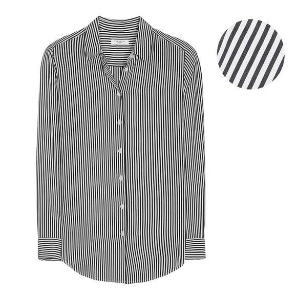 EQUIPMENT Essential Silk Shirt Bright White / True Black Striped Print Size XL - Picture 1 of 5